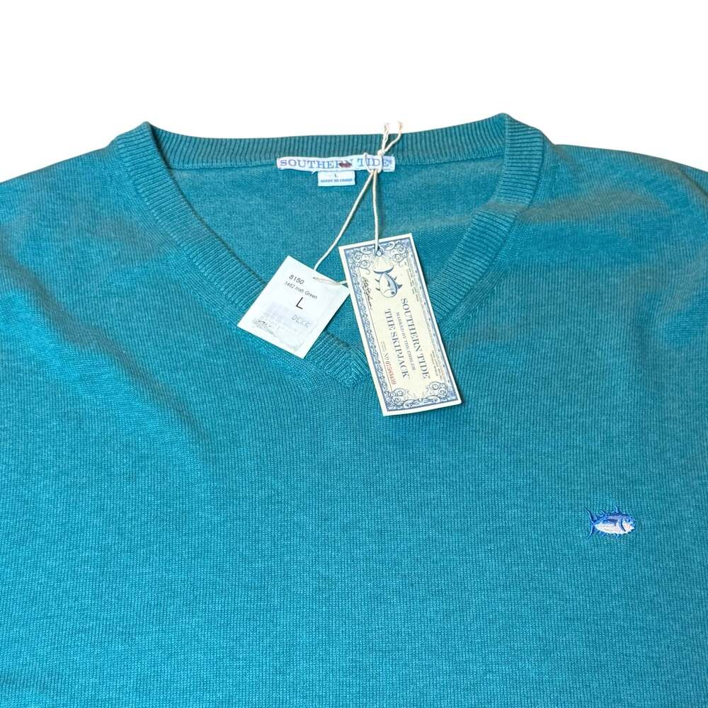 Southern Tide Men's Sea Foam Green 100% Cotton V-Neck Sweater Size L NWT - Picture 9 of 11